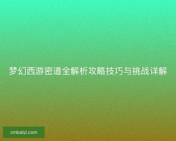 梦幻西游密道全解析攻略技巧与挑战详解
